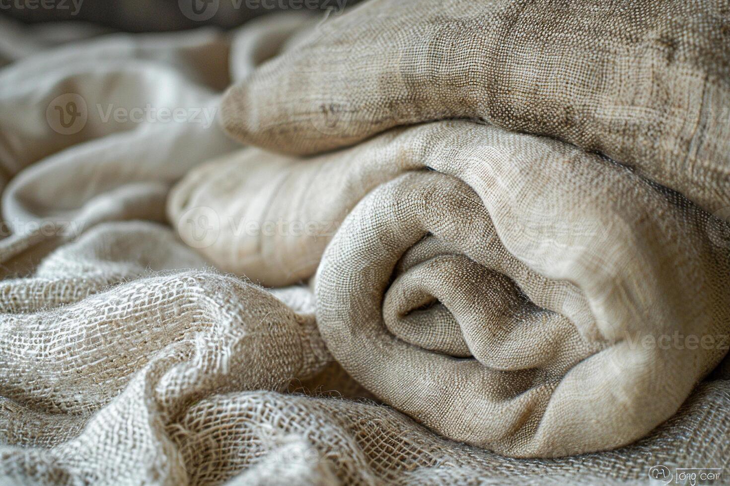Linen texture. Background made of linen fabric with folds. Generated by artificial intelligence photo