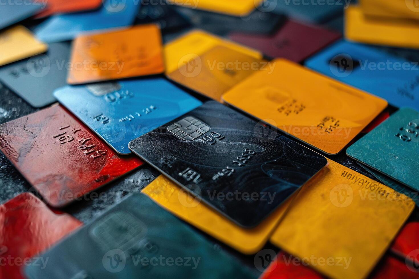 A stack of colorful bank cards. Generated by artificial intelligence photo