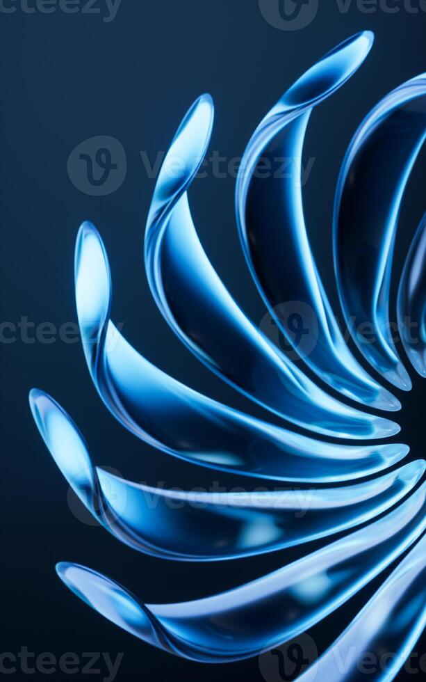 Abstract transparent glass flower with neon light, 3d rendering. photo