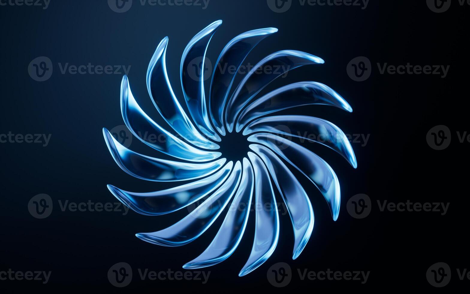 Abstract transparent glass flower with neon light, 3d rendering. photo
