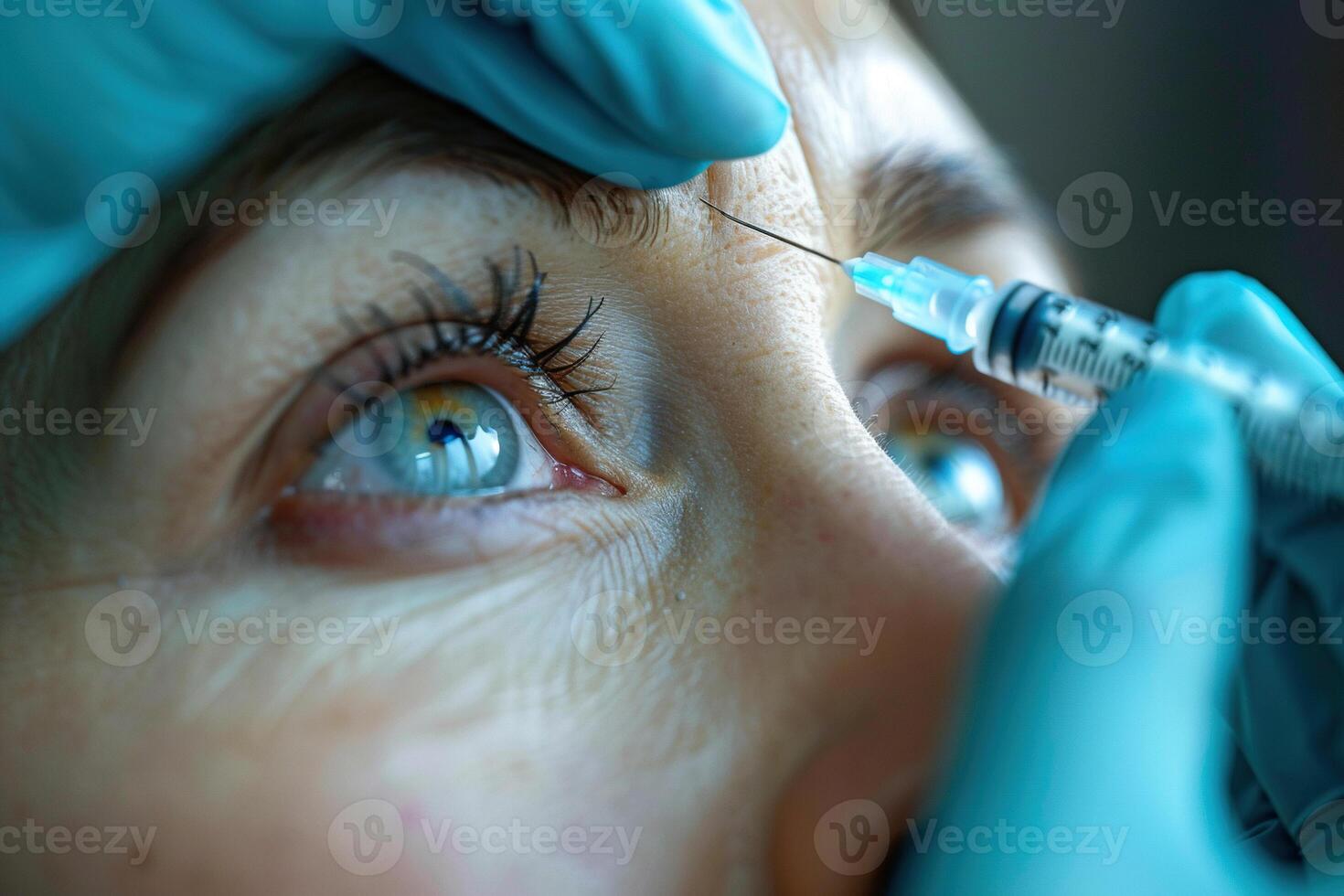 An adult woman receives a cosmetic botox injection in a clinic. Cosmetic procedures. Generated by artificial intelligence photo