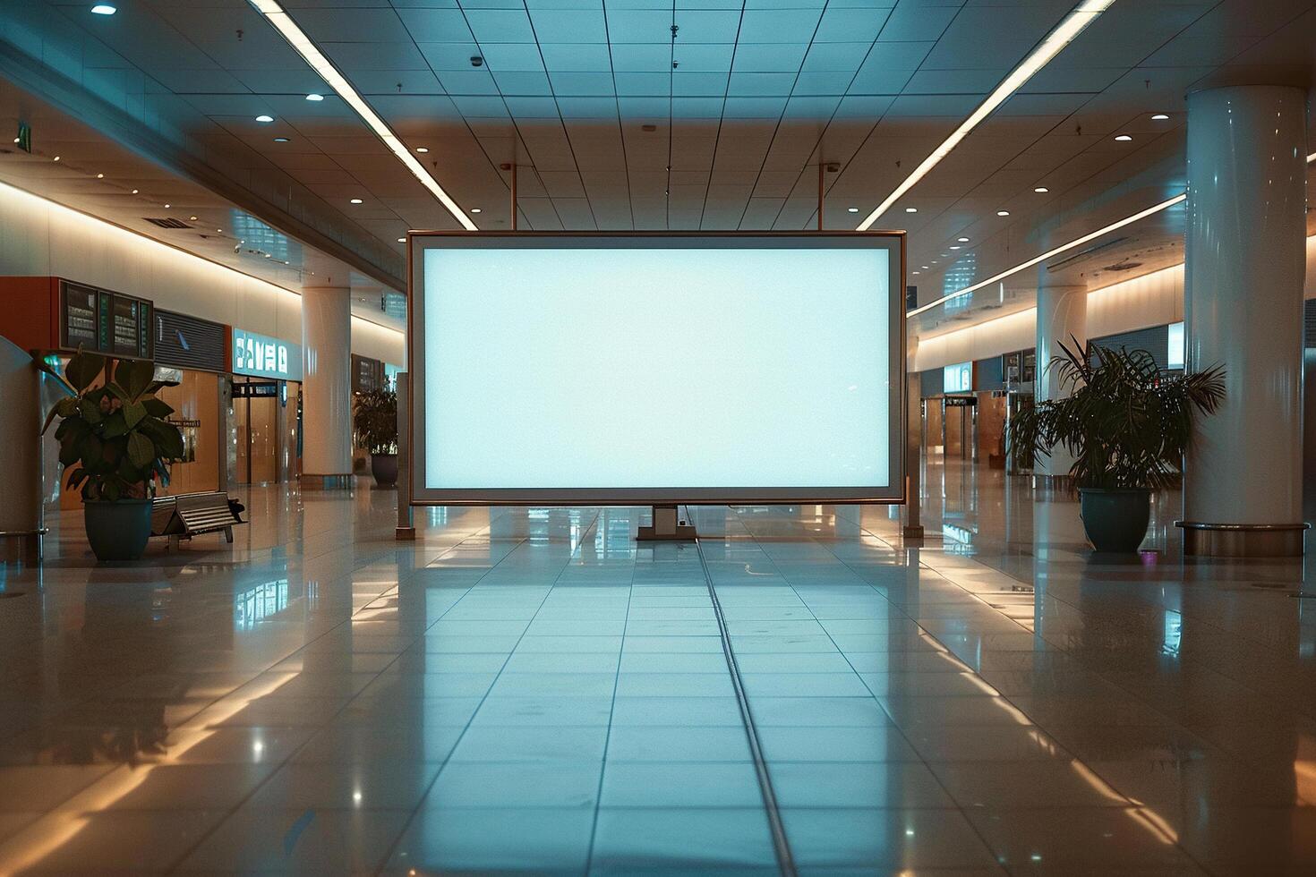 Blank billboard in an airport or station, shopping center. Poster mockup, template or advertising display photo