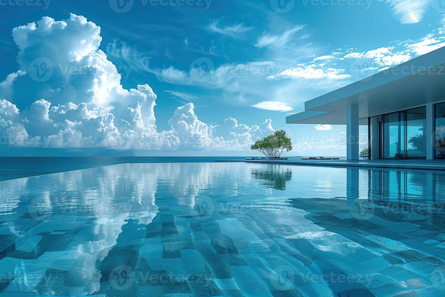 Luxurious ocean views from the hotel pool. Hotel resort poolside backdrop. photo