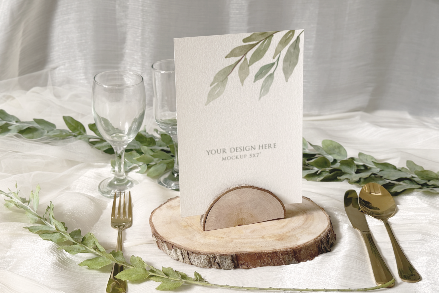Greenery Wedding Table Number Card Mockup psd
