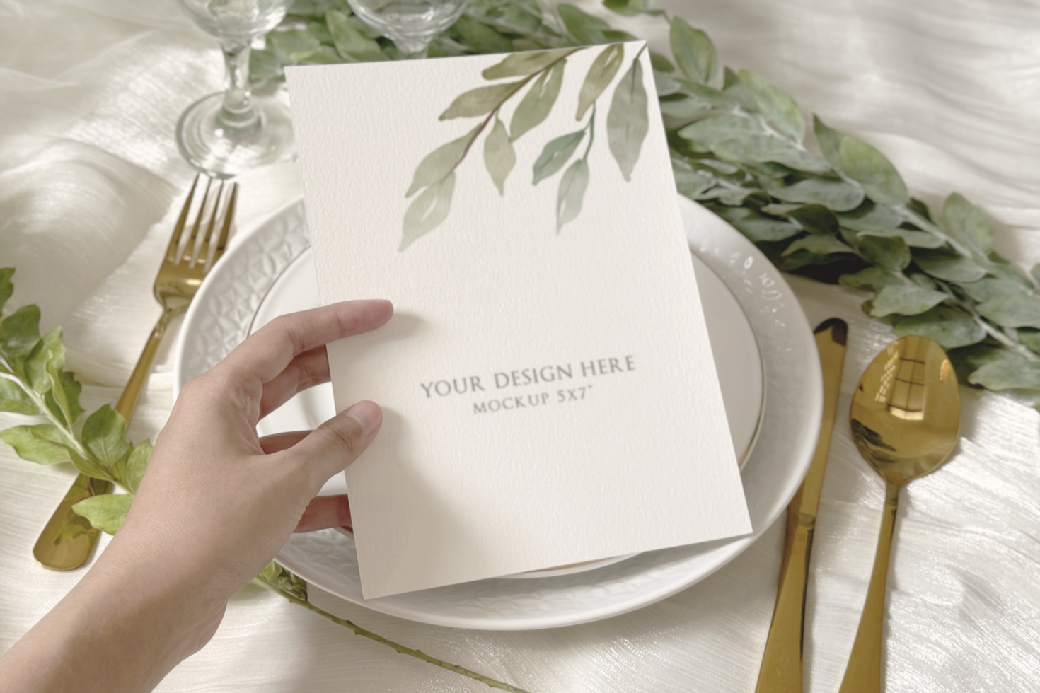 Greenery Wedding Invitation Card Mockup psd