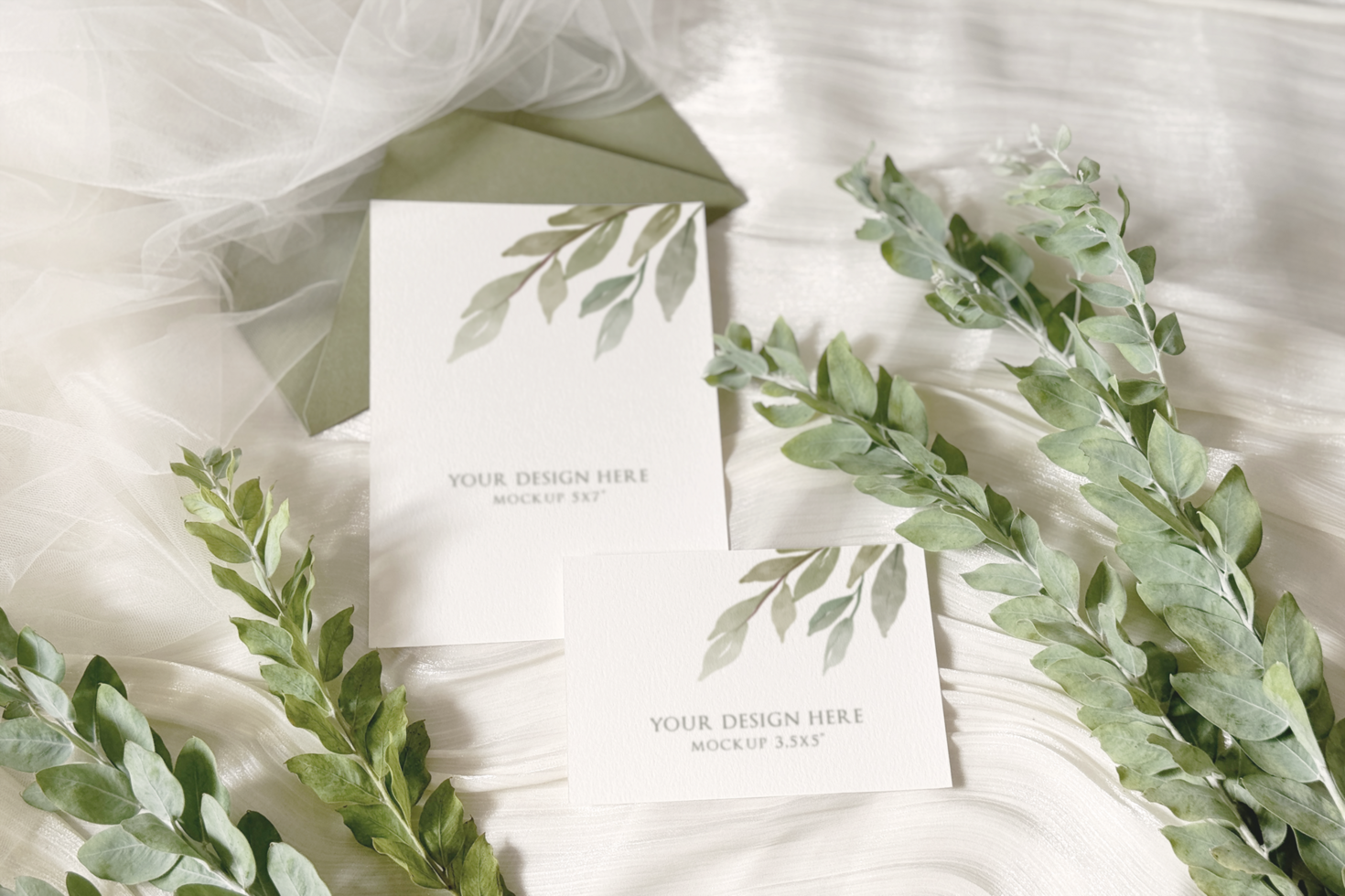 Greenery Wedding Invitation Card Mockup psd