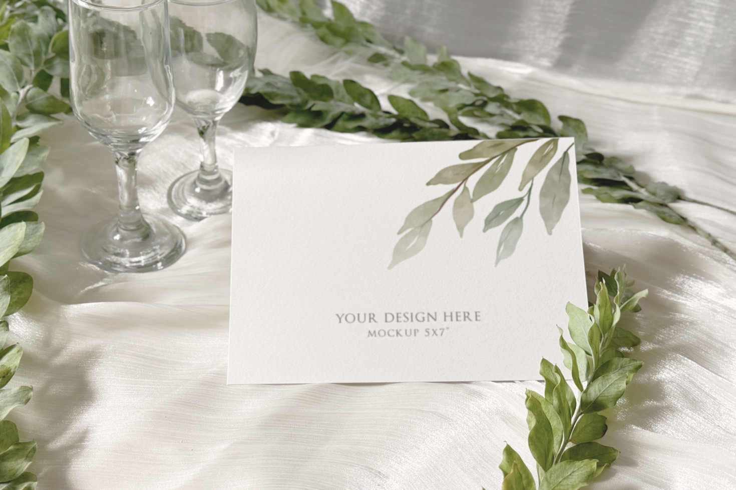 Greenery Wedding Invitation Card Mockup psd