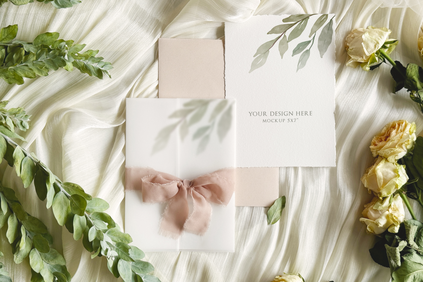 Peach Wedding Invitation Card Mockup psd