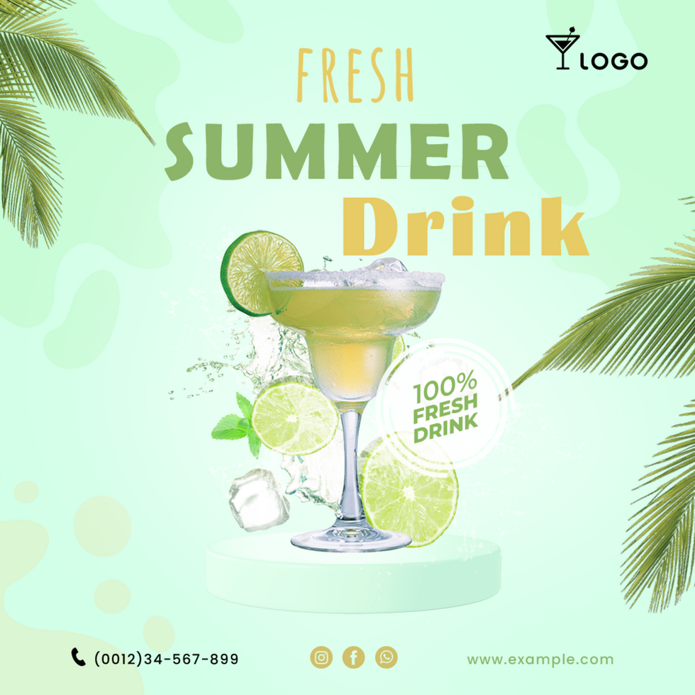 Fresh Summer Drink cocktail Poster psd