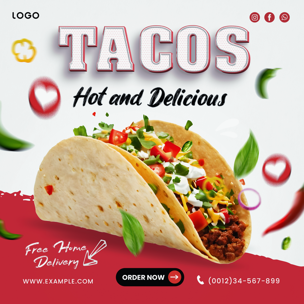 Creative and Delicious Beef Tacos Poster design template for restaurants and Promotions psd
