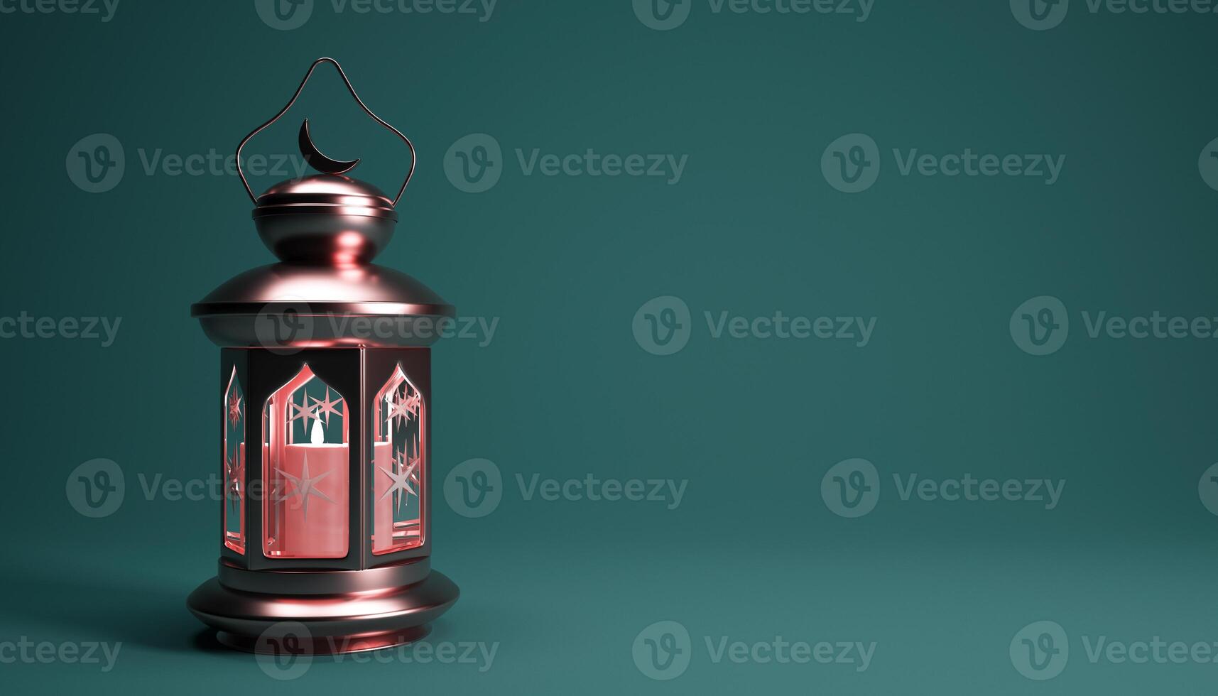 Ramadan background with golden Arabic lantern and copy space, 3d render. photo