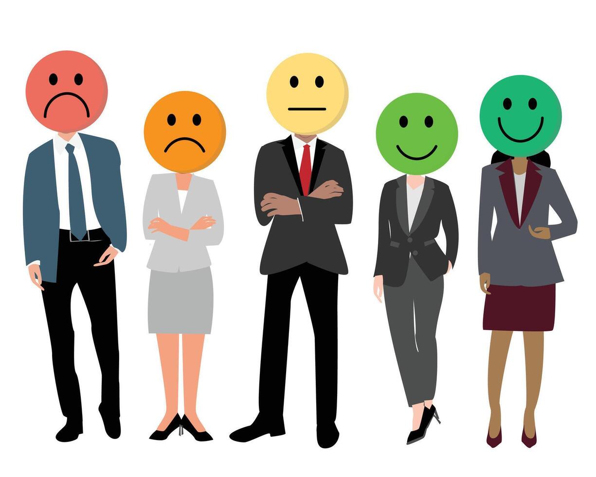 customer satisfaction with emoticon face of satisfied and unsatisfied experience for businessman and businesswoman vector