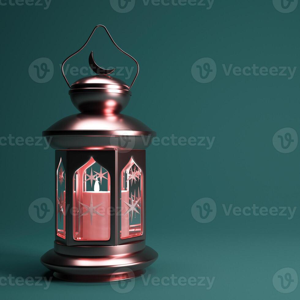 Ramadan background with golden Arabic lantern and copy space, 3d render. photo