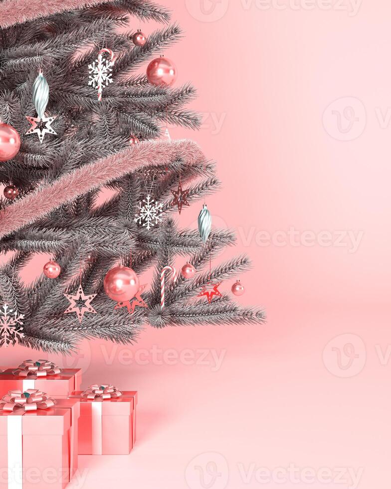 Peach fuzz pastel color Christmas tree concept background 3d render. photo