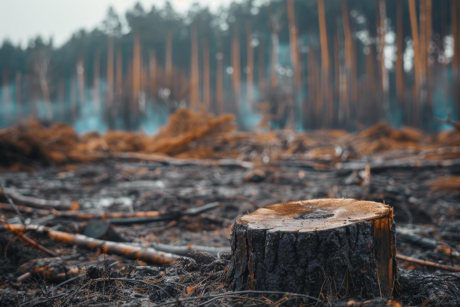 Close Up of Tree Stump in Deforestation Area photo