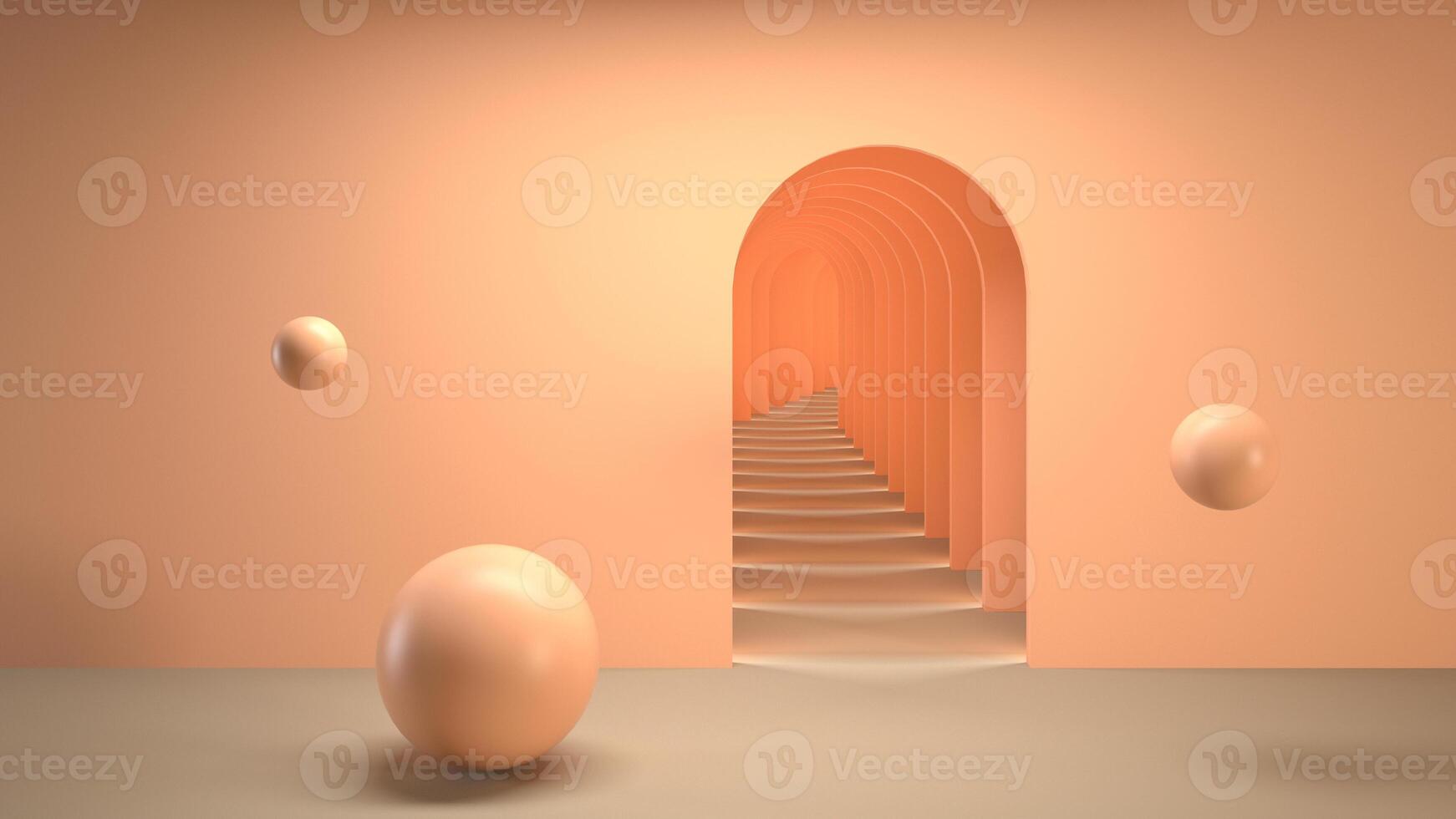 Peach Fuzz color of the year 2024 3d surreal design. 3d surrealistic render. photo