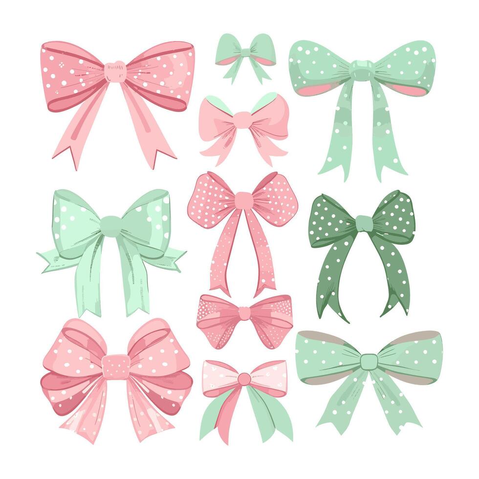 Cute pastel pink and green bows vector
