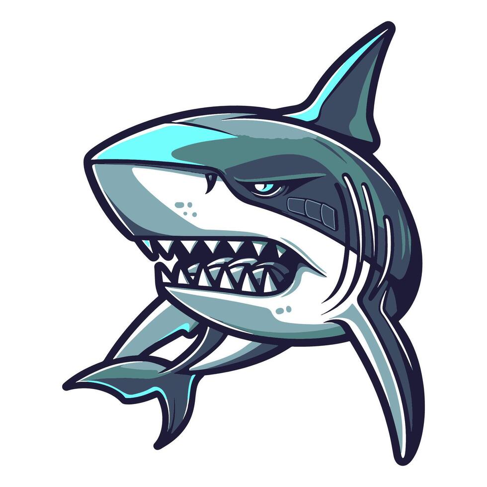 A shark with digital scales and a cybernetic vector