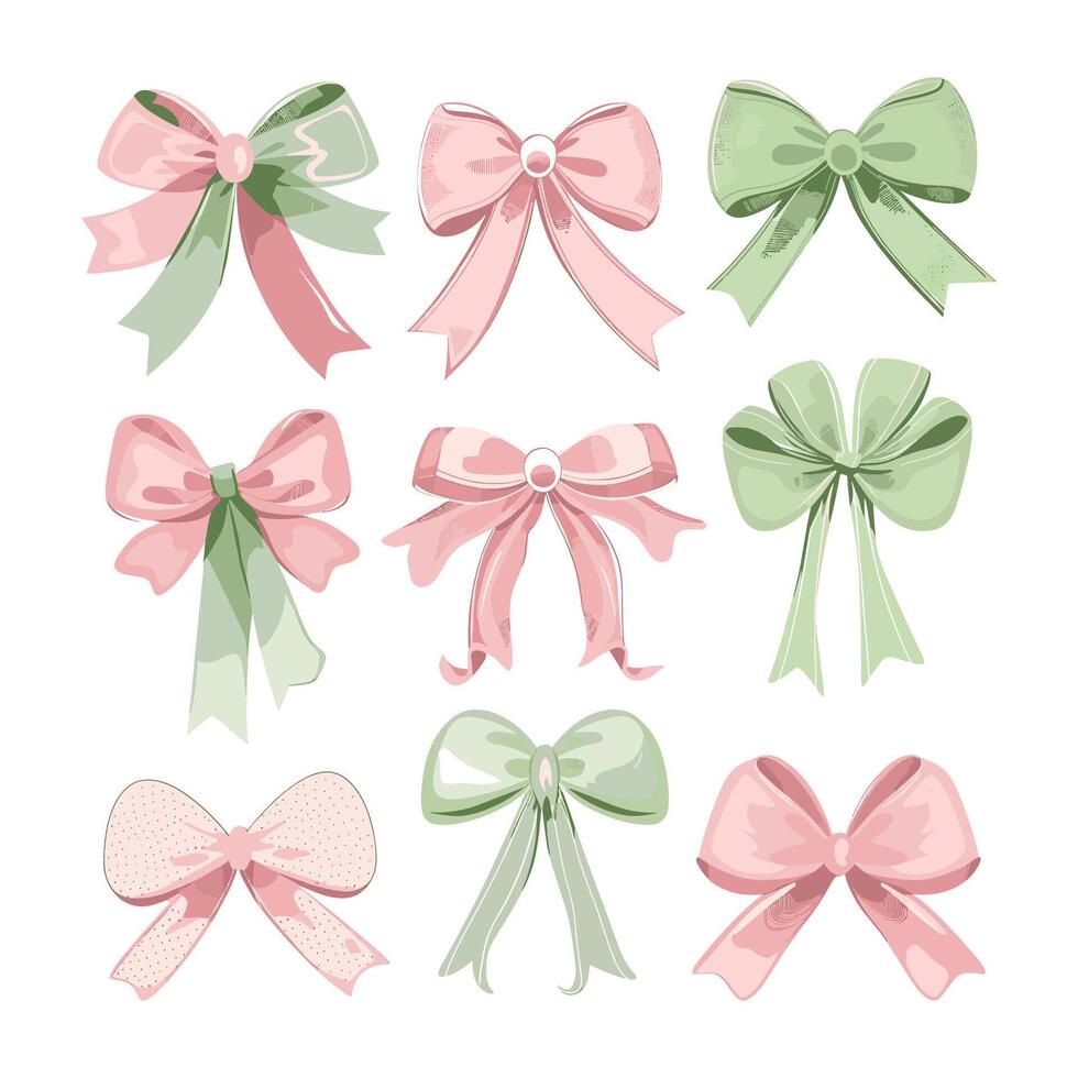 Cute pastel pink and green bows vector