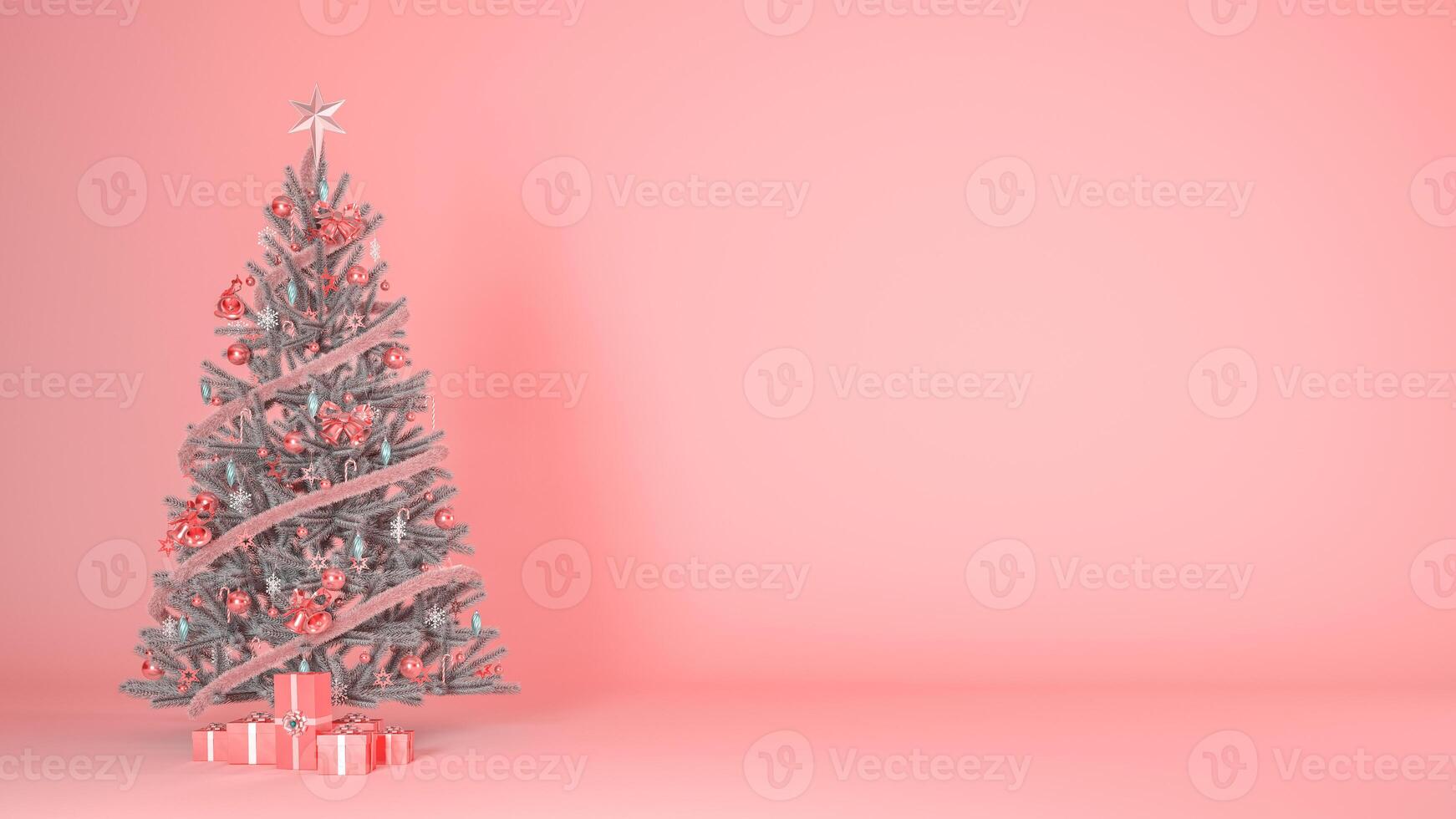Peach fuzz pastel color Christmas tree concept background 3d render. photo