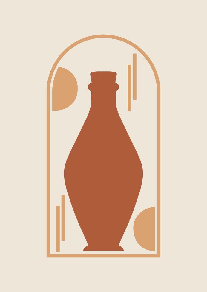 Aesthetic geometric illustration with ceramic vase. Contemporary art with balanced elements. vector
