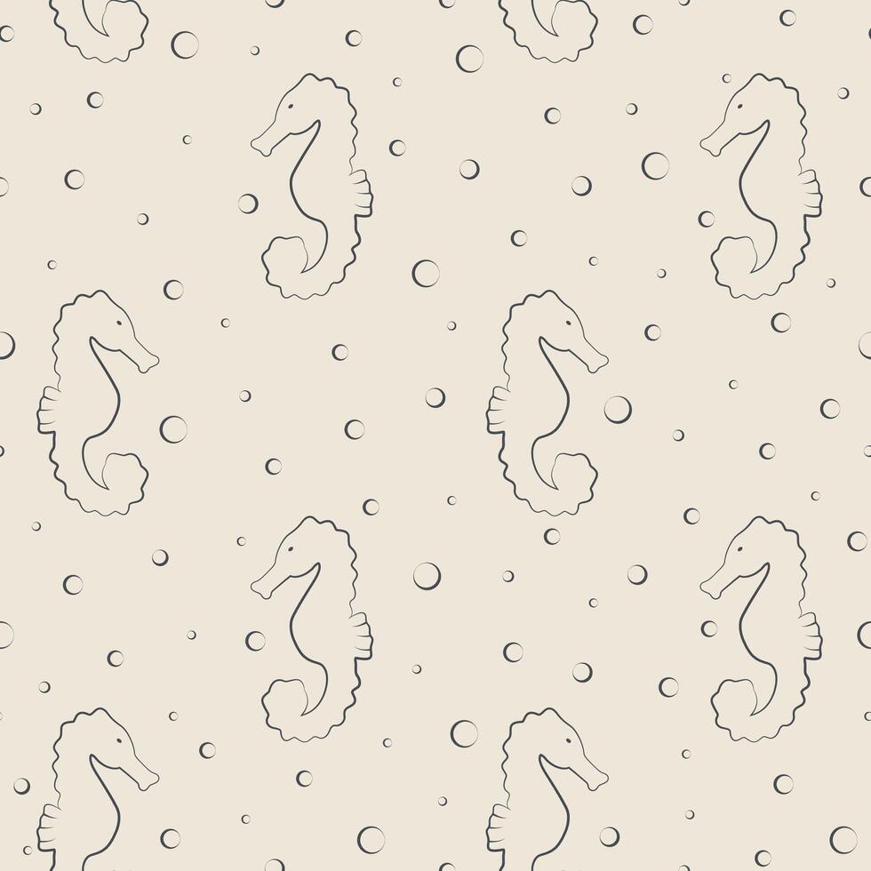 Cute sea and ocean cartoon seahorse sketch pattern. Seamless pattern background with underwater 2d characters vector