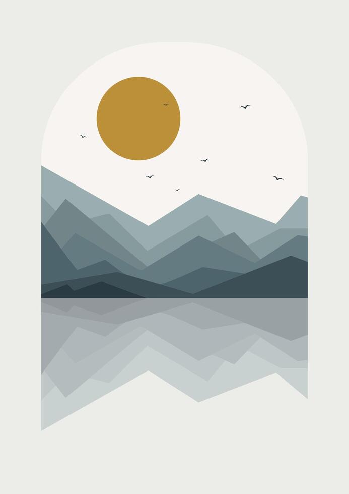 Seaside and mountains view illustration poster. Yellowstone park minimalistic cartoon 2d art vector