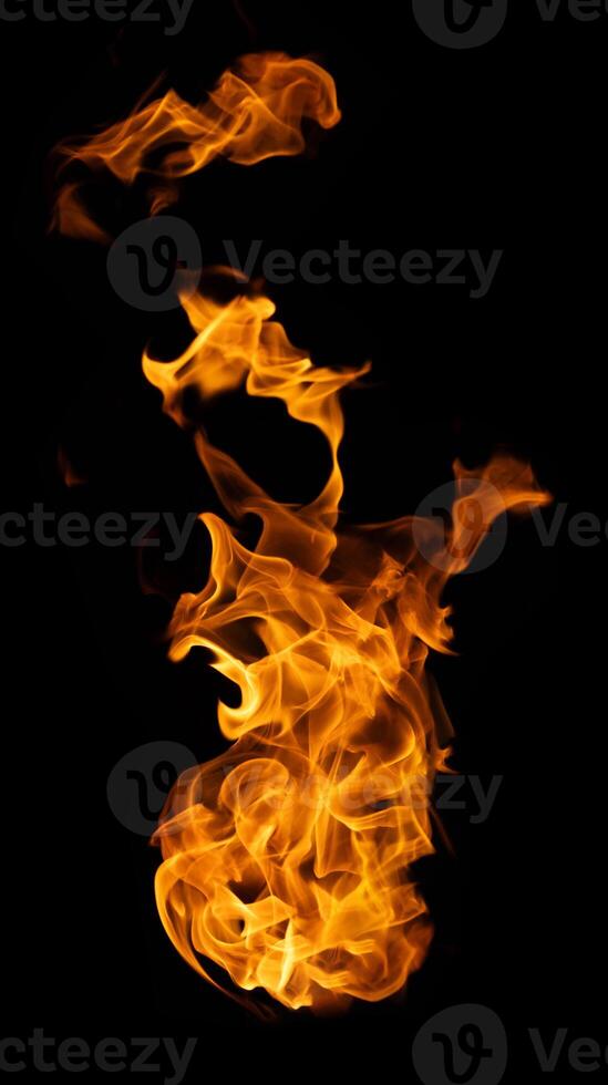 Fire and burning flame of explosive fireball isolated on dark background for abstract graphic design photo