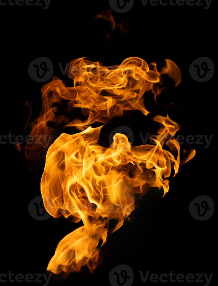 Fire and burning flame of explosive fireball isolated on dark background for abstract graphic design photo