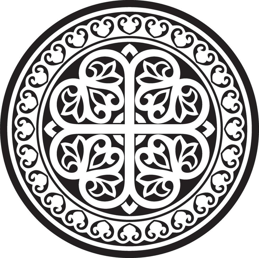 black monochrome round ancient Byzantine ornament. Classical circle of the Eastern Roman Empire, Greece. Pattern motifs of Constantinople. vector