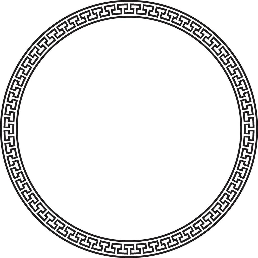 black round monochrome frame, border, classic greek meander ornament. Patterned circle, ring of Ancient Greece and the Roman Empire. vector