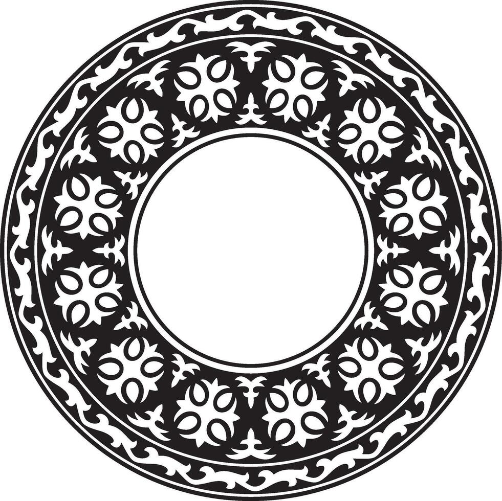 black monochrome round Kazakh national ornament. Ethnic pattern of the peoples of the Great Steppe, Mongols, Kyrgyz, Kalmyks, Buryats. circle, frame border. vector
