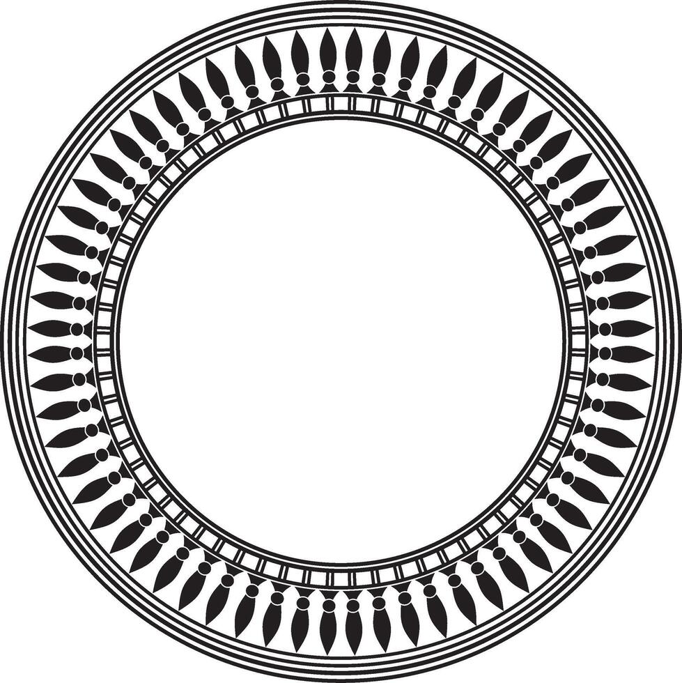monochrome round Egyptian border. Circle ornament of ancient Africa. Pattern of lotus flowers and sun. vector