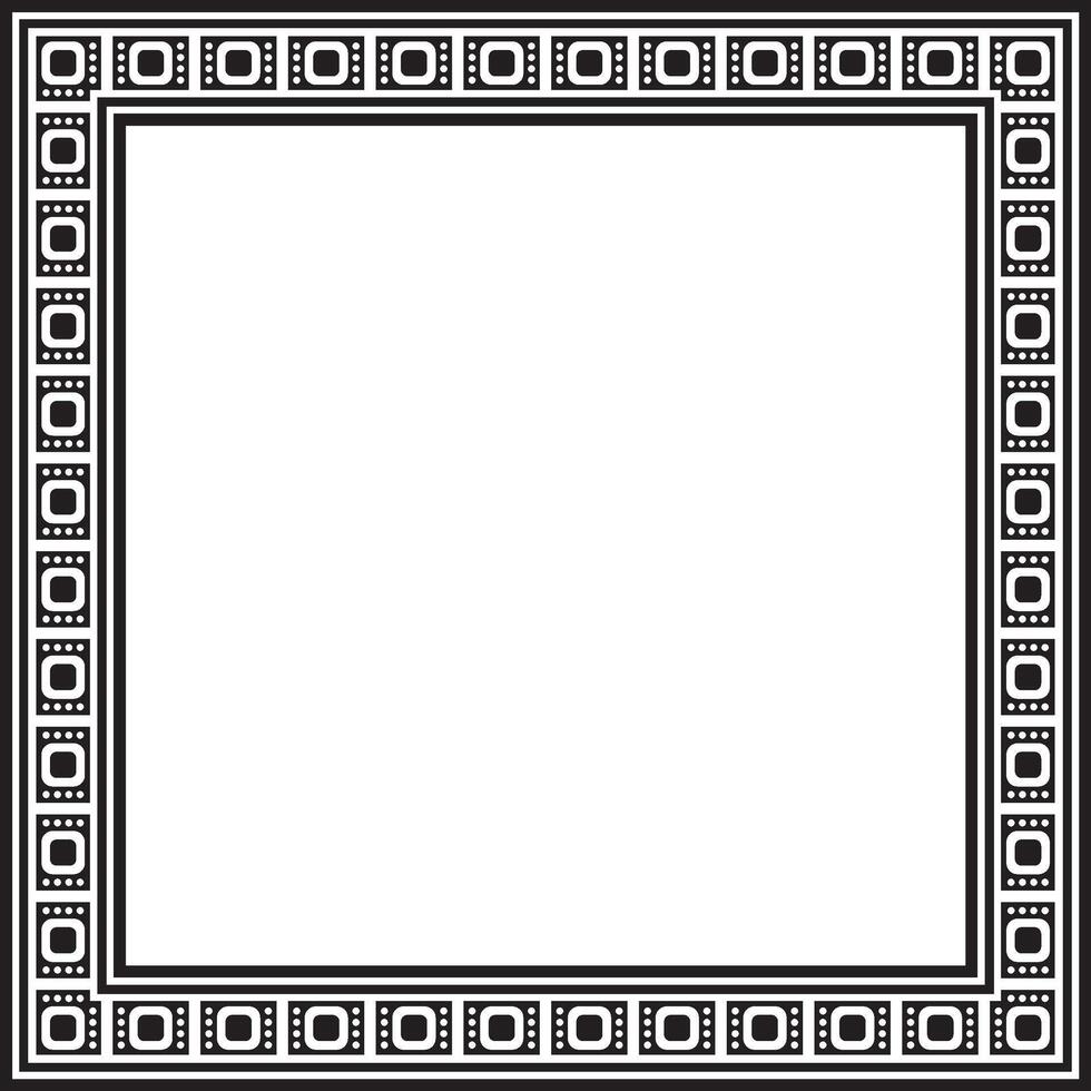 black monochrome square Egyptian ornament. Rectangle, frame, ancient Egypt.Pattern of lotus flowers and sun. Template for stained glass vector