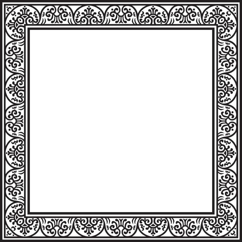 square black monochrome border, frame, Pompeii. Rectangle Neopolitan ornament. Art of Ancient Rome. Template for stained glass vector