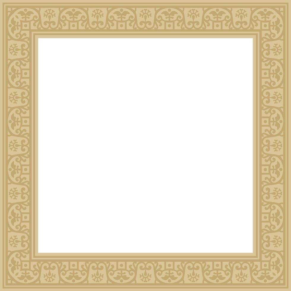 square gold border, frame, Pompeii. Rectangle Neopolitan ornament. Art of Ancient Rome. Template for stained glass vector