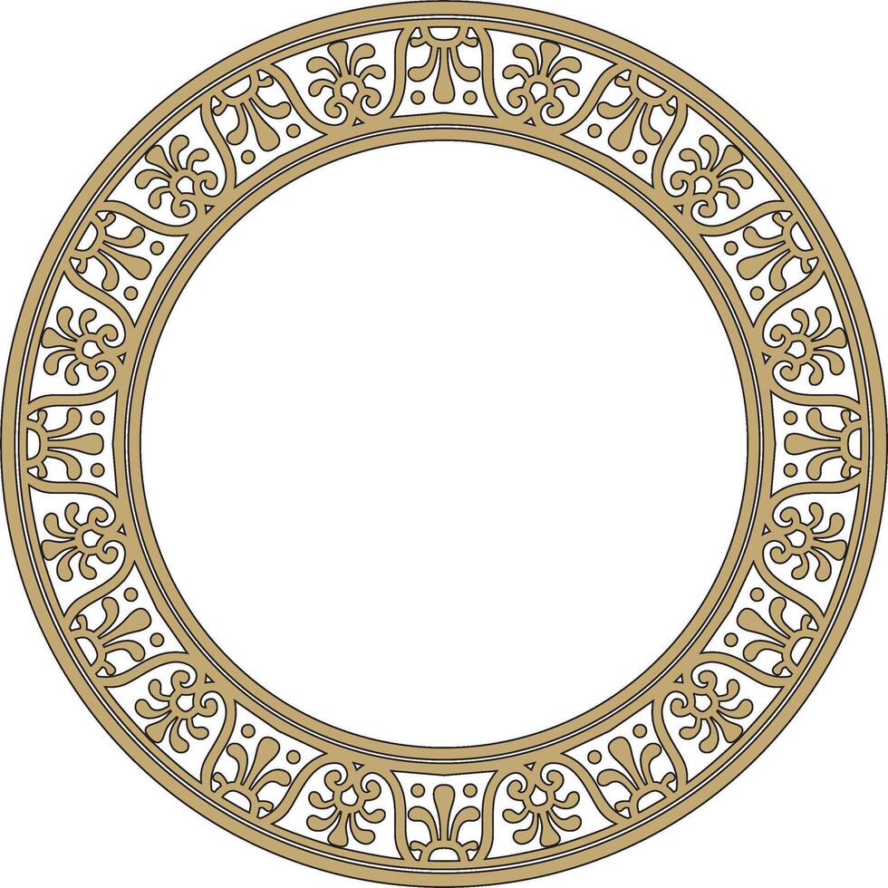 round gold with black border, frame, Pompeii ring. Circle Neopolitan ornament. Art of Ancient Rome. vector