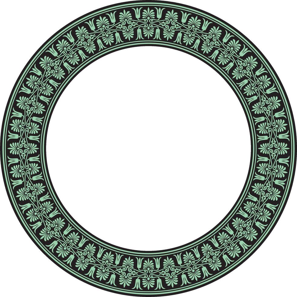 green with black round ornament ring of ancient Greece. Classic pattern frame border Roman Empire. vector