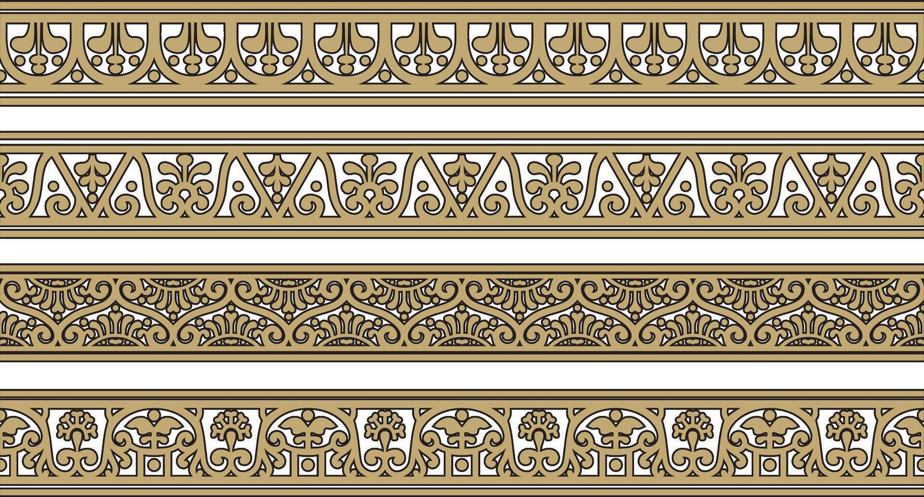 seamless gold and black border, Pompeii frame. Endless Neopolitan ornament. Art of Ancient Rome. vector