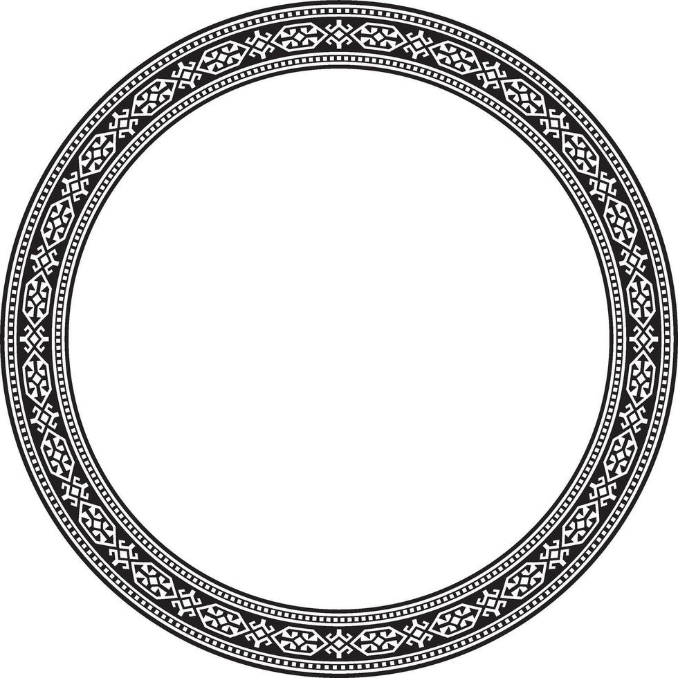 black monochrome round Kazakh national ornament. Ethnic pattern of the peoples of the Great Steppe, Mongols, Kyrgyz, Kalmyks, Buryats. circle, frame border. vector