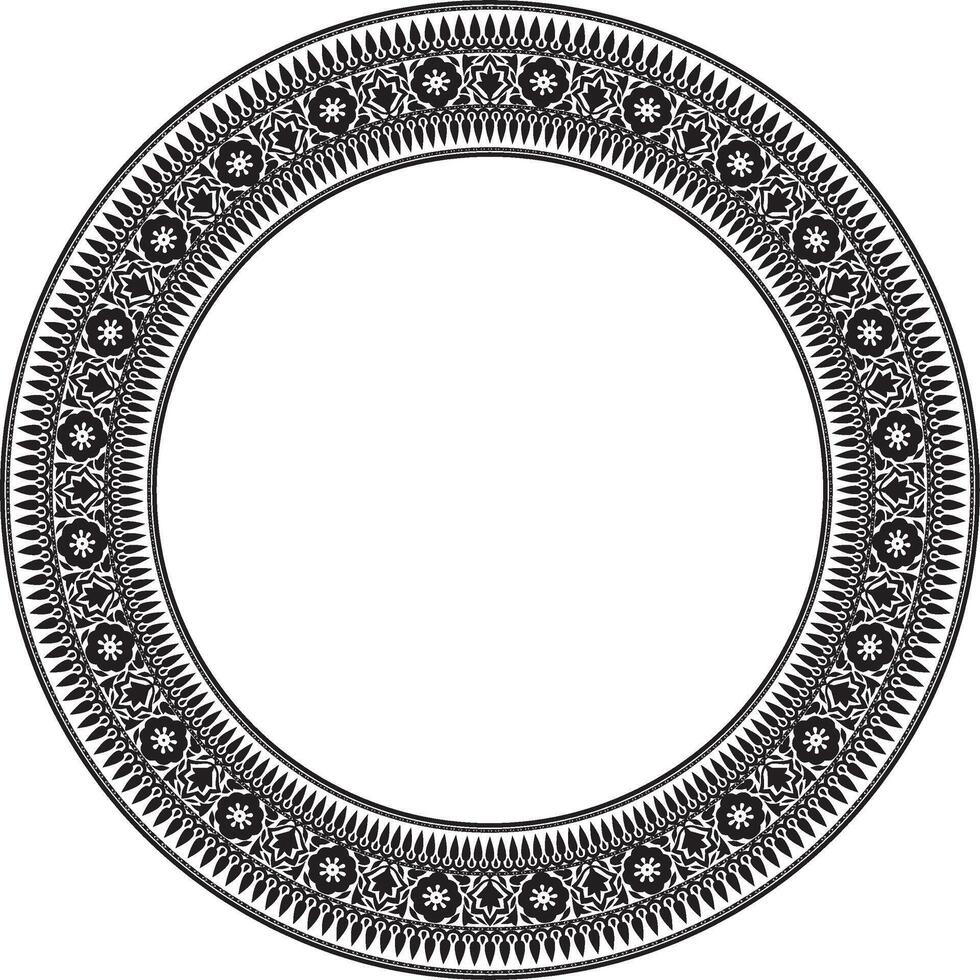 round national Indian ornament. Monochrome black circle border, frame, ring. vector