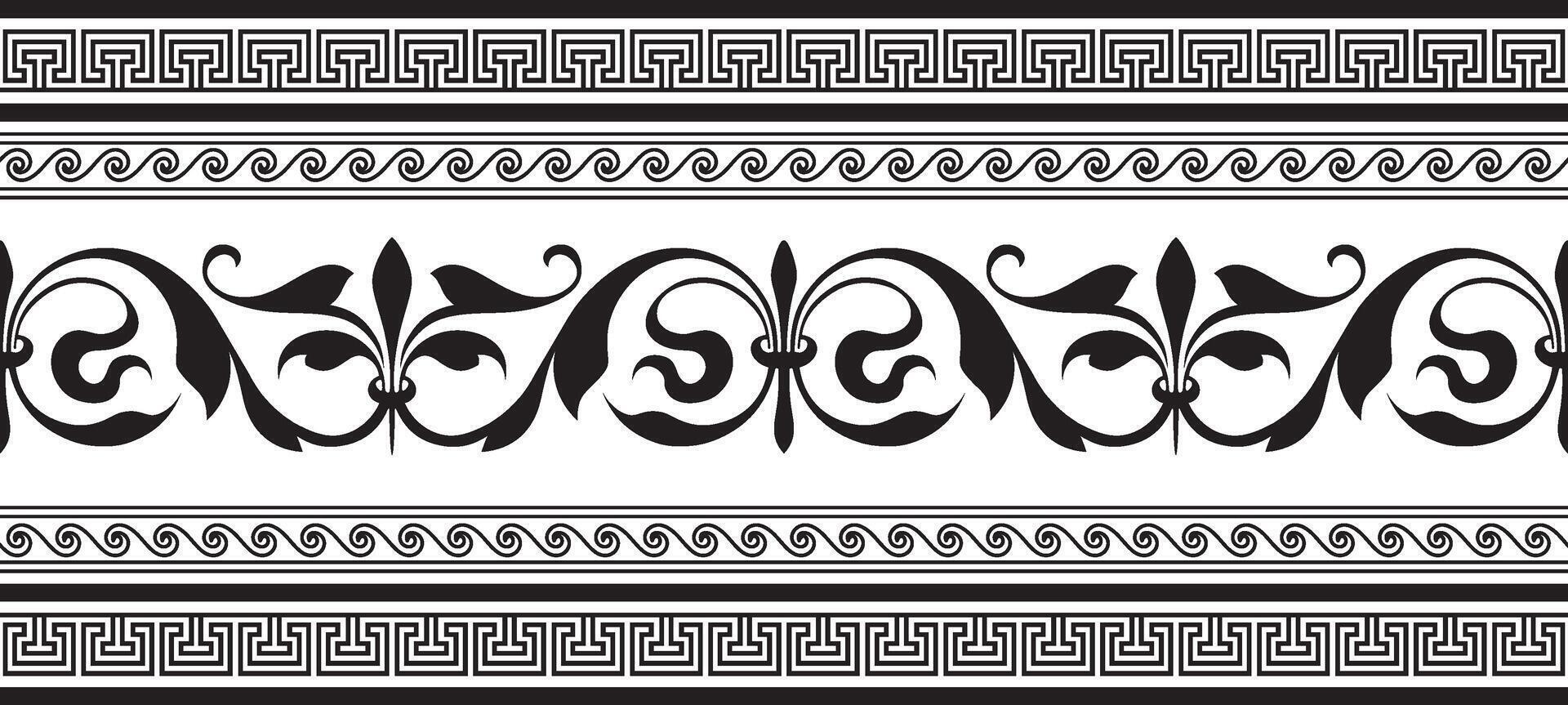 monochrome classic European national ornament, border, frame, meander. Endless Pattern of Ancient Greece, Roman Empire. vector