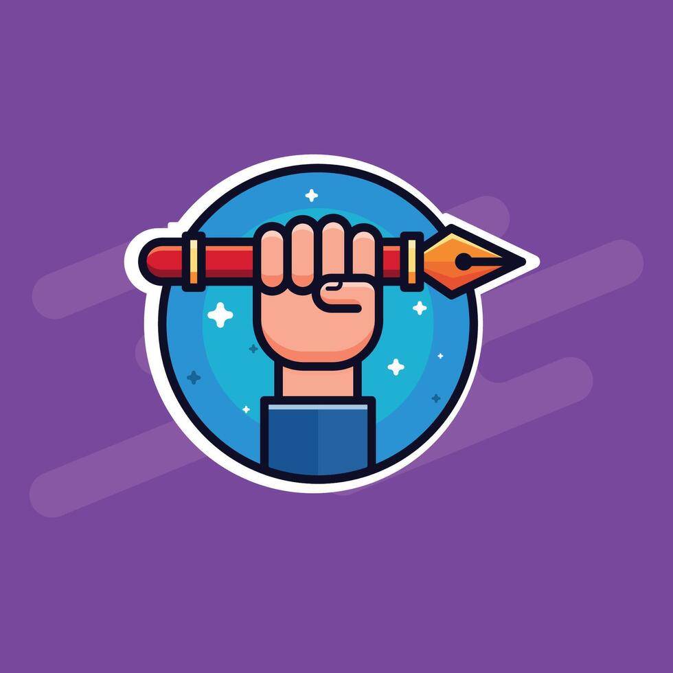 design and illustration of a hand holding an illustrator pen tool vector