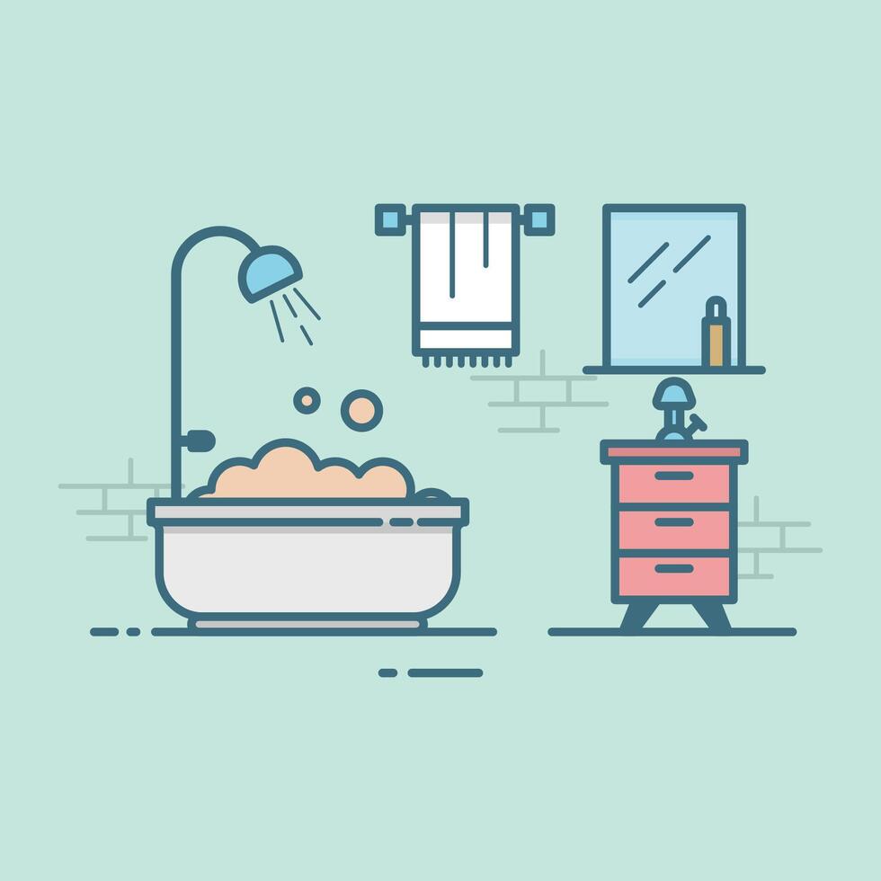 A bathroom with a bathtub, shower, and sink. The bathroom is clean and well-maintained vector