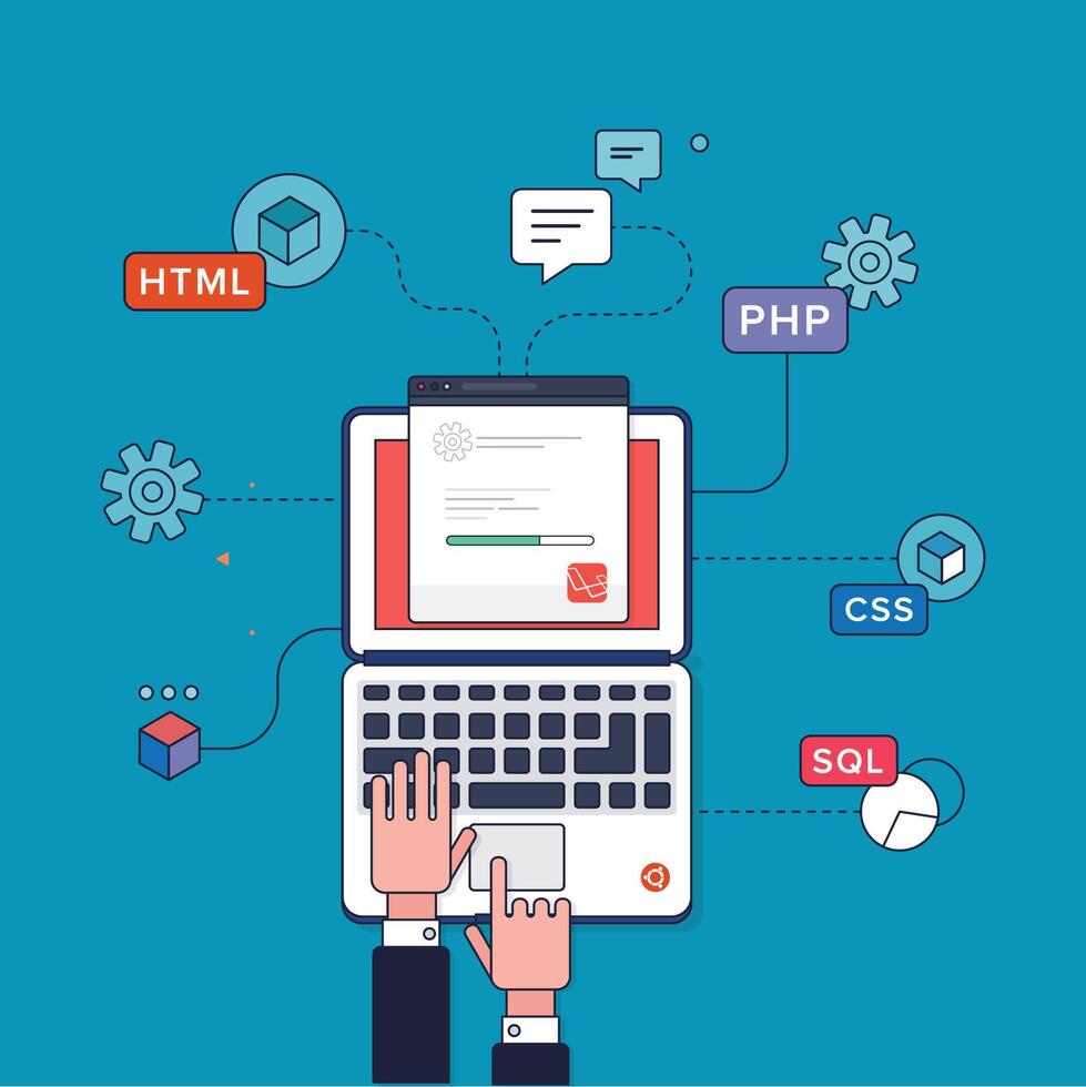 design and illustration of laptop installation for work vector