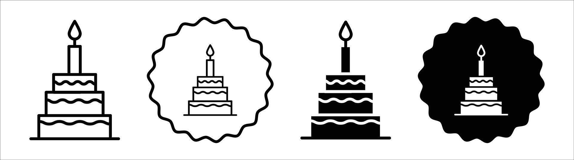 Birthday cake icon set collection. Birthday cake Outline flat Icon. vector