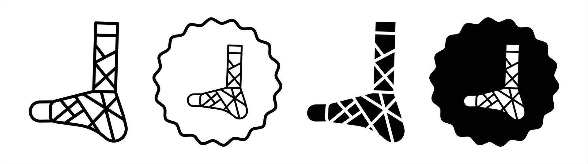 Broken leg in a plaster icon set collection. Broken leg in a plaster Outline flat Icon. vector