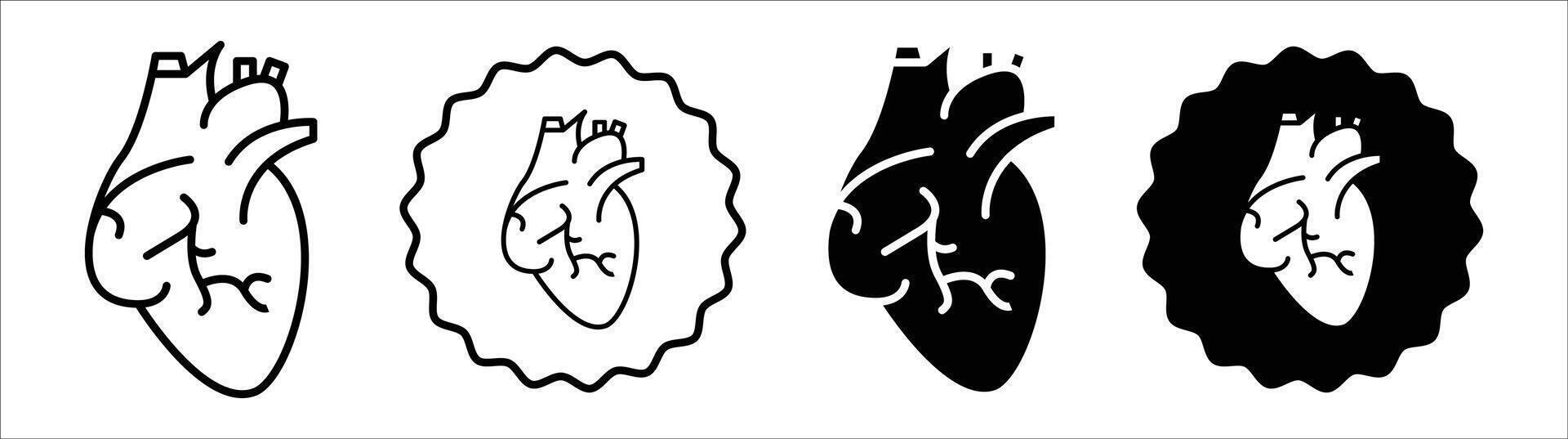 Human heart icon set collection. Human heart Outline flat Icon. vector