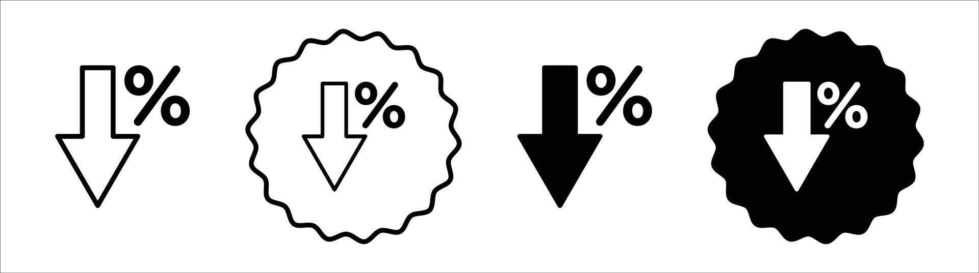 Interest rate reduction or percent down icon set collection. Interest rate down Outline flat Icon. vector