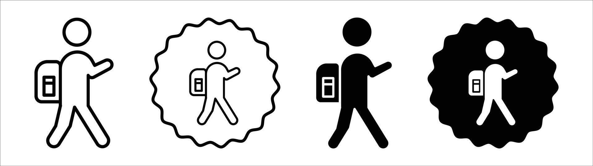 Man with backpack icon set collection. Man with backpack Outline flat Icon. vector